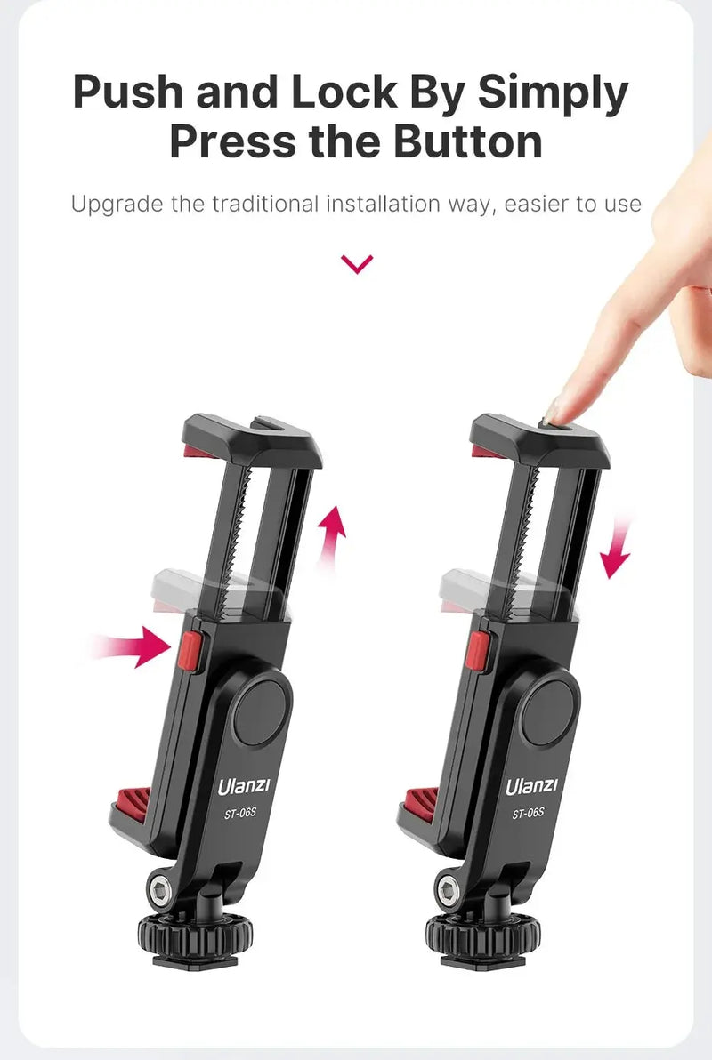 Ulanzi ST-06S 360°Rotatable Phone Holder Vertical Shoot PhoneMount Tripod Mount With Cold Shoe phone Clip Clamp Vlog Video