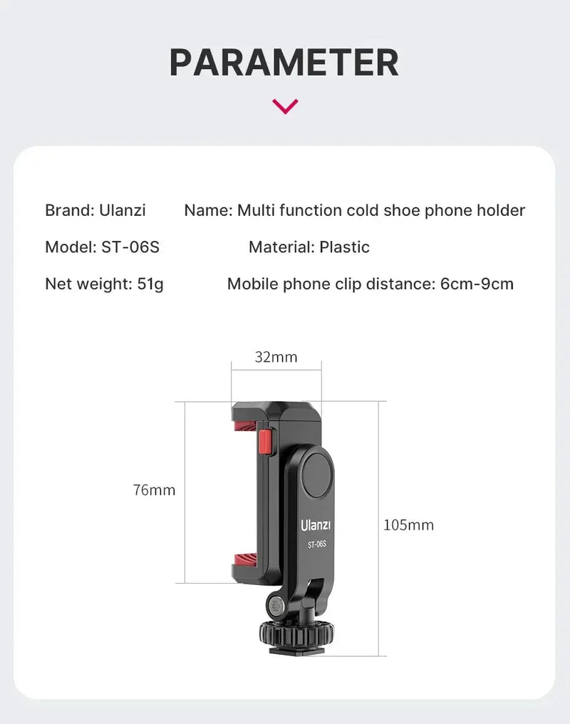 Ulanzi ST-06S 360°Rotatable Phone Holder Vertical Shoot PhoneMount Tripod Mount With Cold Shoe phone Clip Clamp Vlog Video