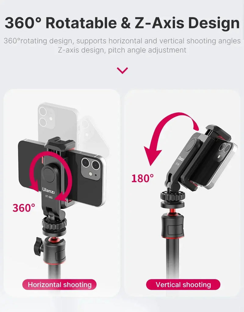 Ulanzi ST-06S 360°Rotatable Phone Holder Vertical Shoot PhoneMount Tripod Mount With Cold Shoe phone Clip Clamp Vlog Video