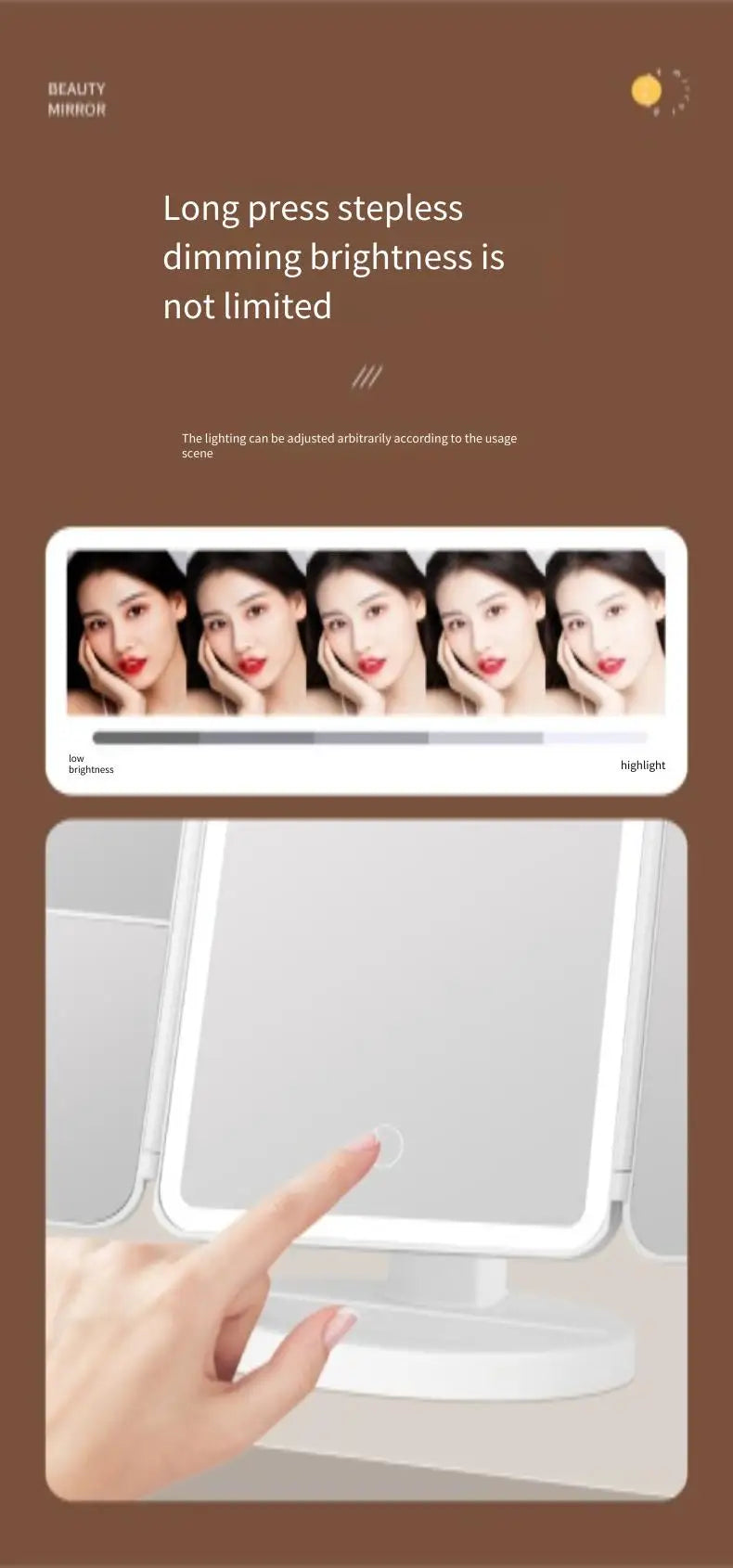 Trifold Makeup Mirror LED Lights Dorm Dressing Mirror Beauty Light up your fill light with Smart Complementary Makeup Mirror Tri