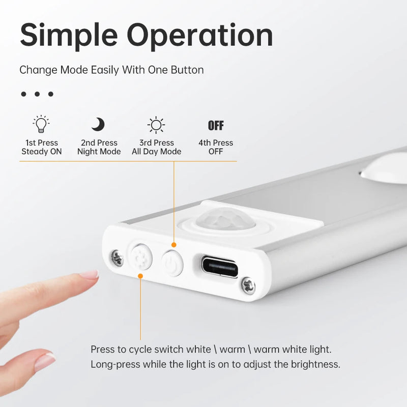 LED Motion Sensor Lamp 3Color Rechargeable Led Lamp Wireless Cabinet Wardrobe Lamps For Kitchen Cabinet Wardrobe Bedroom Lamp