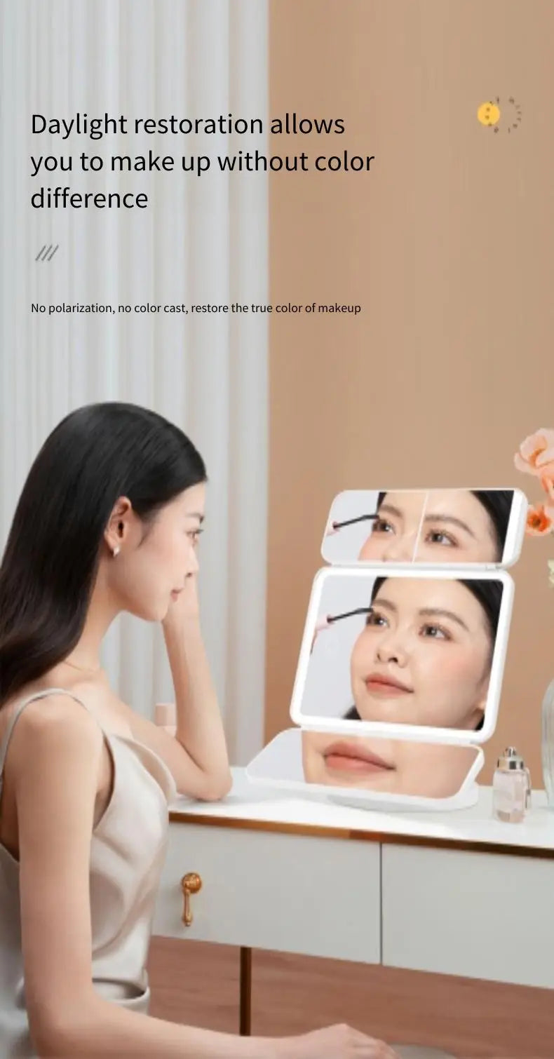 Trifold Makeup Mirror LED Lights Dorm Dressing Mirror Beauty Light up your fill light with Smart Complementary Makeup Mirror Tri
