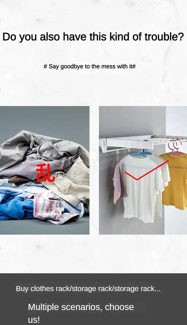Retractable Clothes Hanger Invisible Wall Mounted Hanger Drying Rack Clothes Rack Folding Wall Extendable Organization Hangers