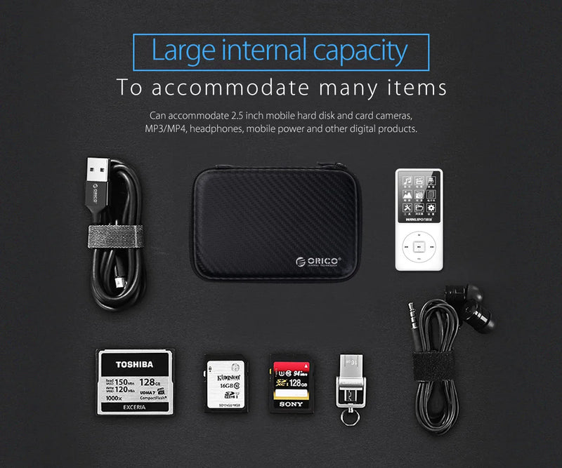 ORICO 2.5 Hard Disk Case Portable HDD Protection Bag for External 2.5 inch Hard Drive/Earphone/U Disk Hard Disk Drive Case Black