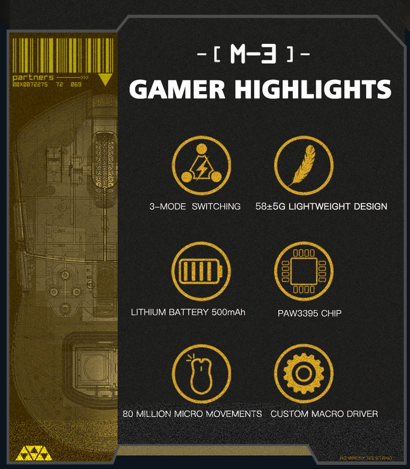 Motospeed Darmoshark M3 8K Bluetooth Wireless Gaming Mouse 26K DPI PAW3395 Sensor Computer Office Mouse TTC For Laptop PC