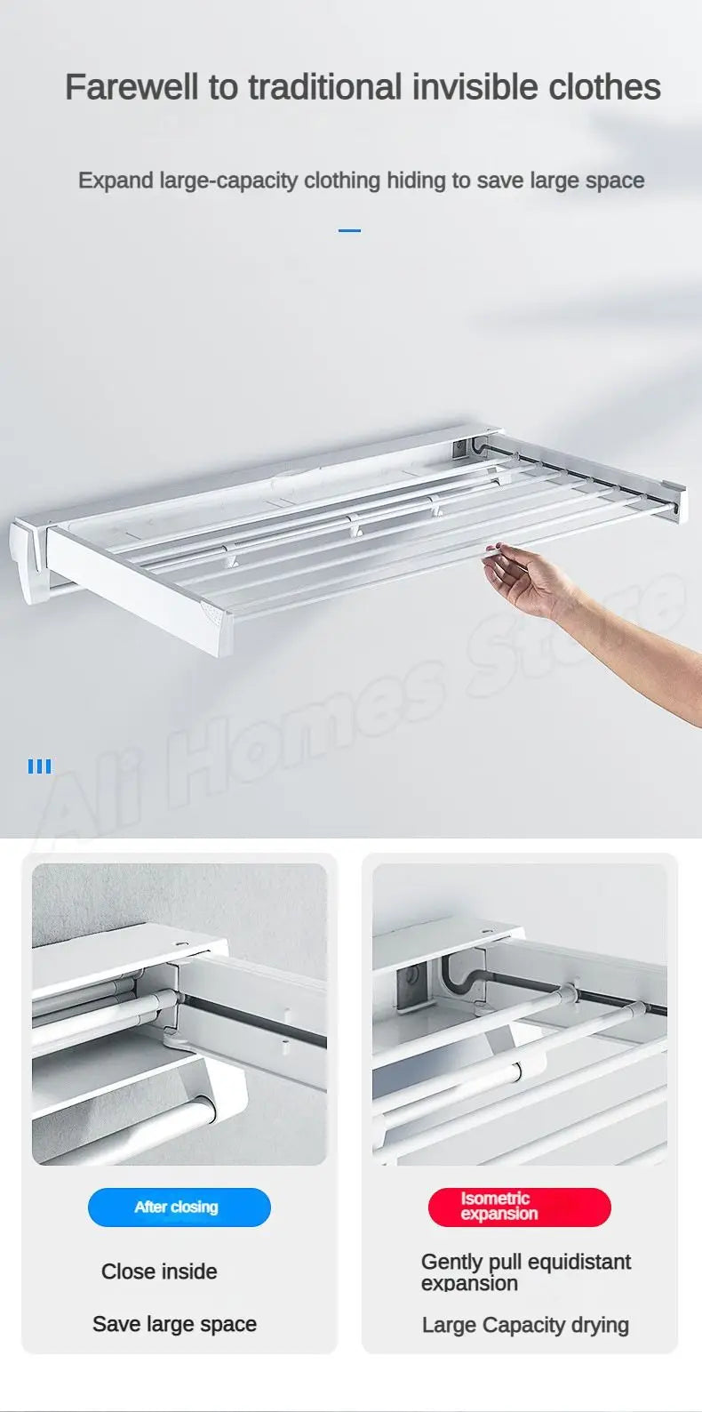 Retractable Clothes Hanger Invisible Wall Mounted Hanger Drying Rack Clothes Rack Folding Wall Extendable Organization Hangers