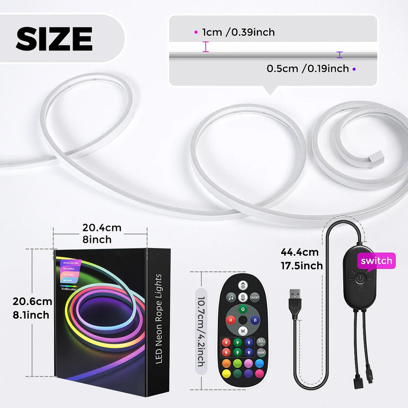 10m USB RGB LED Neon Light Strip, 5V 72LEDs/m Silicone Bluetooth Rope with Remote, APP Music Sync Waterproof TV Backlight Decor