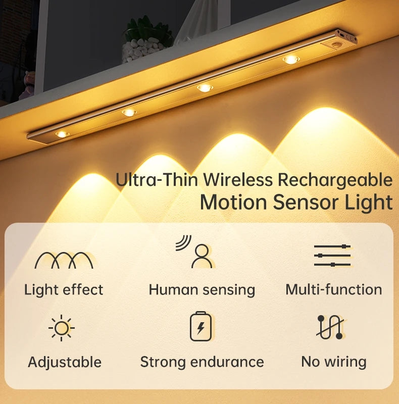 LED Motion Sensor Lamp 3Color Rechargeable Led Lamp Wireless Cabinet Wardrobe Lamps For Kitchen Cabinet Wardrobe Bedroom Lamp