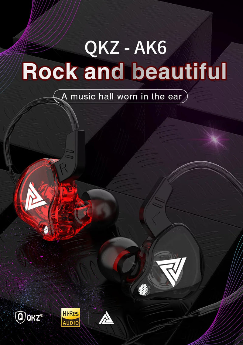 Original QKZ AK6 Copper Driver HiFi Sport Headphone 3.5mm In Ear Earphone For Running With Microphone Headset music Earbuds fone