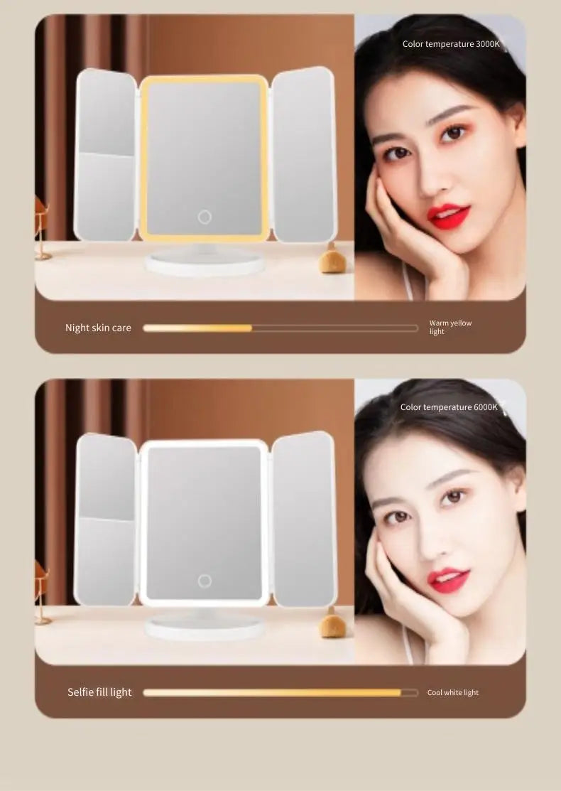 Trifold Makeup Mirror LED Lights Dorm Dressing Mirror Beauty Light up your fill light with Smart Complementary Makeup Mirror Tri