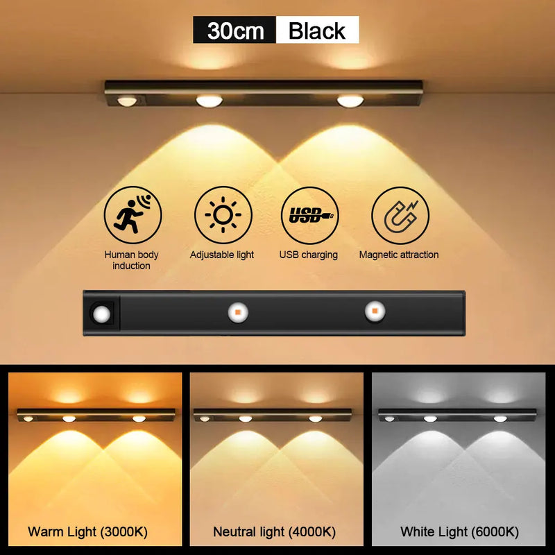 LED Motion Sensor Lamp 3Color Rechargeable Led Lamp Wireless Cabinet Wardrobe Lamps For Kitchen Cabinet Wardrobe Bedroom Lamp