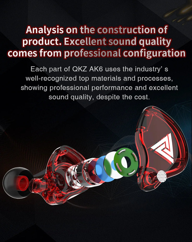Original QKZ AK6 Copper Driver HiFi Sport Headphone 3.5mm In Ear Earphone For Running With Microphone Headset music Earbuds fone