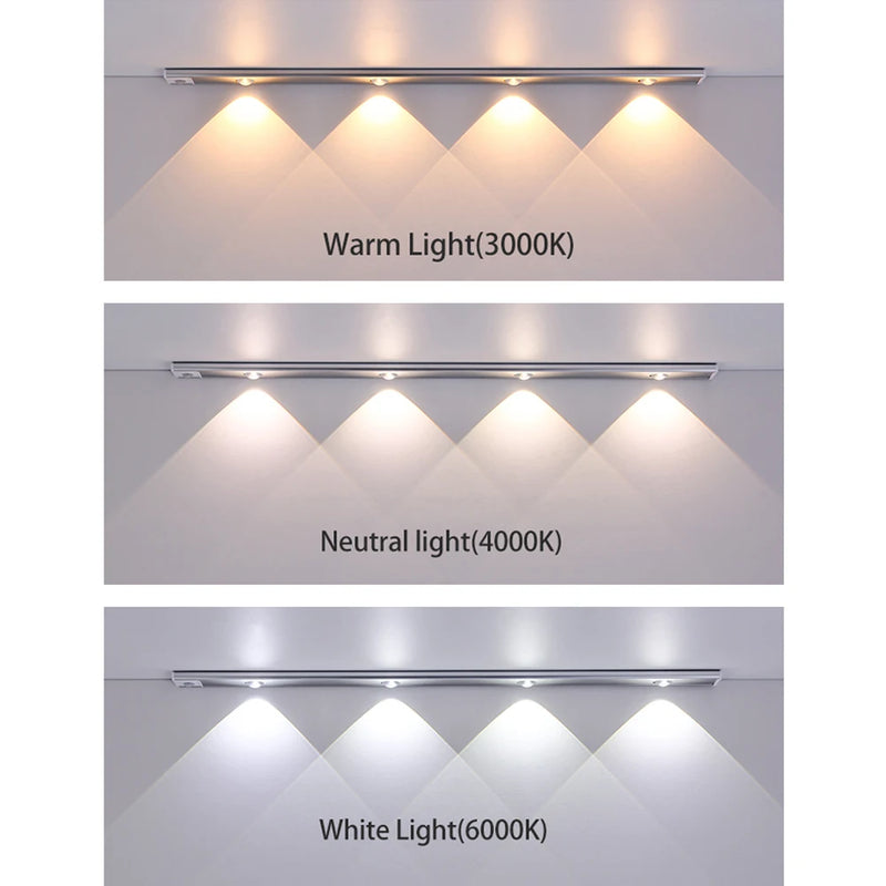 LED Motion Sensor Lamp 3Color Rechargeable Led Lamp Wireless Cabinet Wardrobe Lamps For Kitchen Cabinet Wardrobe Bedroom Lamp