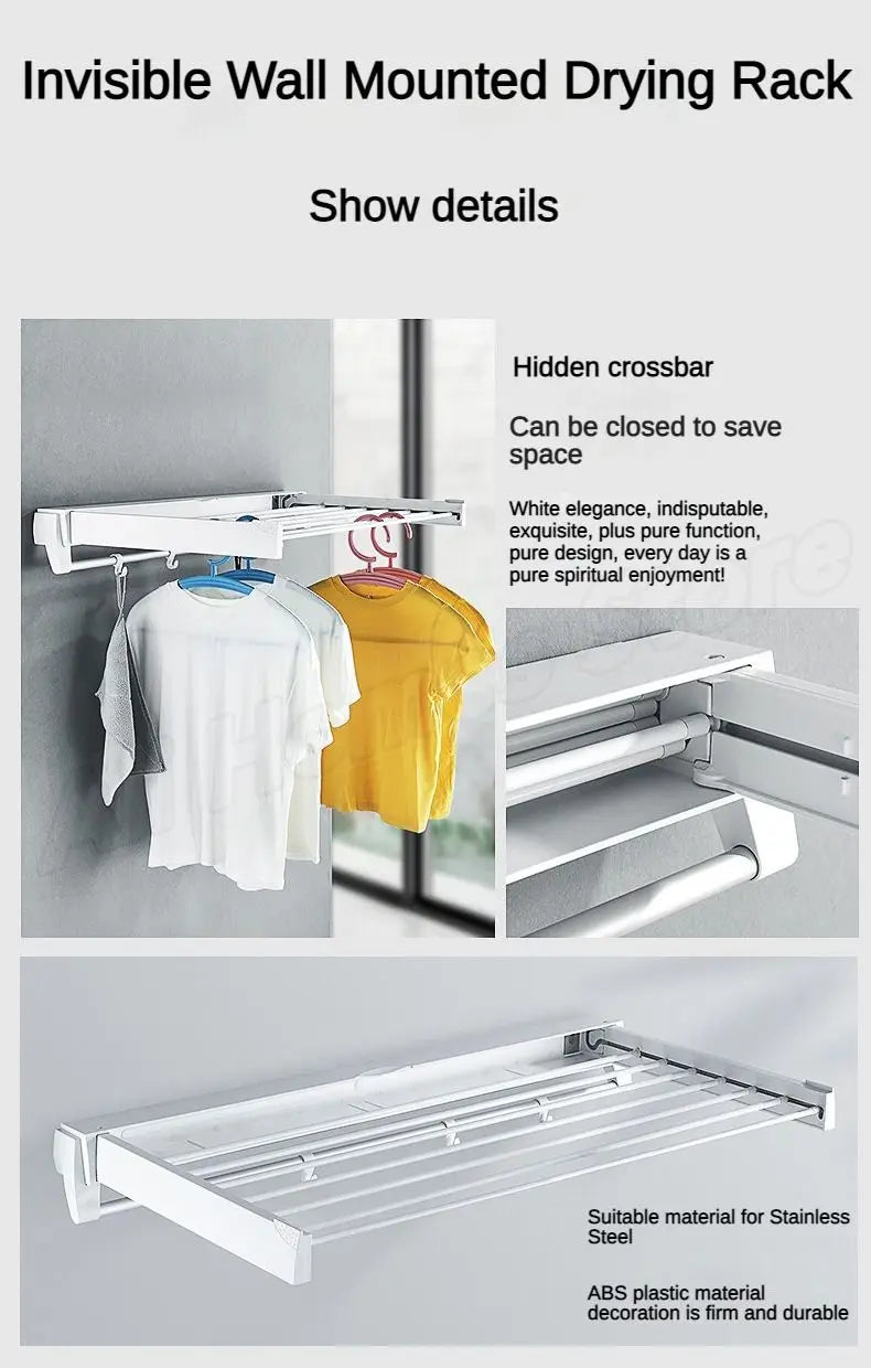 Retractable Clothes Hanger Invisible Wall Mounted Hanger Drying Rack Clothes Rack Folding Wall Extendable Organization Hangers
