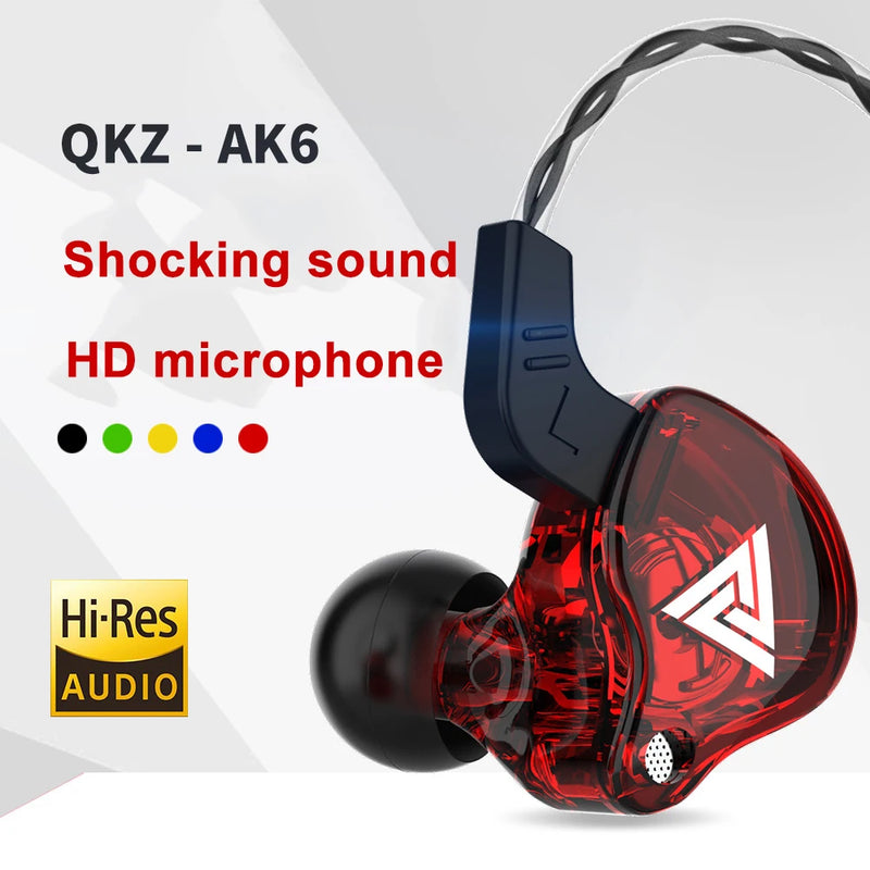 Original QKZ AK6 Copper Driver HiFi Sport Headphone 3.5mm In Ear Earphone For Running With Microphone Headset music Earbuds fone