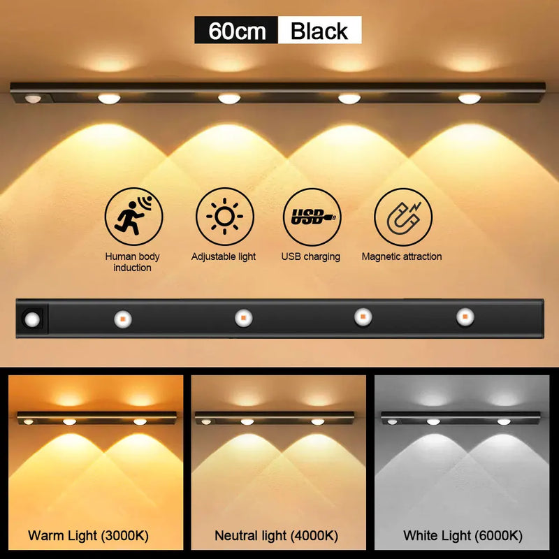 LED Motion Sensor Lamp 3Color Rechargeable Led Lamp Wireless Cabinet Wardrobe Lamps For Kitchen Cabinet Wardrobe Bedroom Lamp