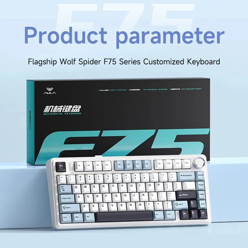 AULA F75 Original Keyboard RGB Customized Bluetooth Wireless 2.4G Type-C Wired Hot Swap75% OEM Gasket Gaming Mechanical Keyboard