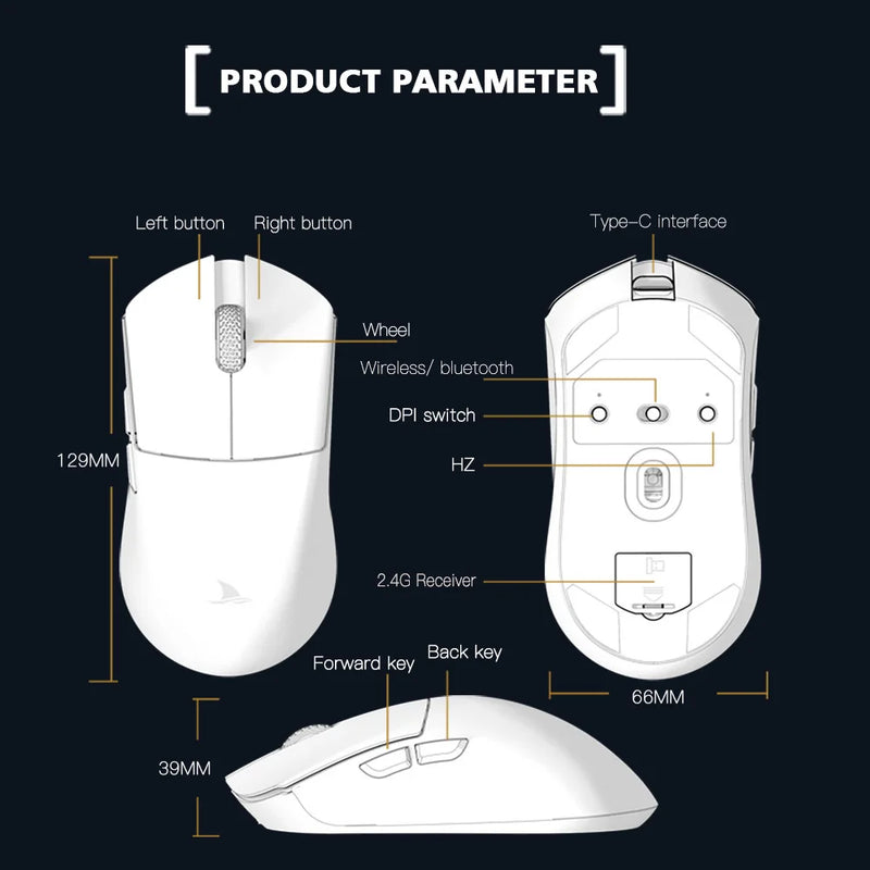 Motospeed Darmoshark M3 8K Bluetooth Wireless Gaming Mouse 26K DPI PAW3395 Sensor Computer Office Mouse TTC For Laptop PC