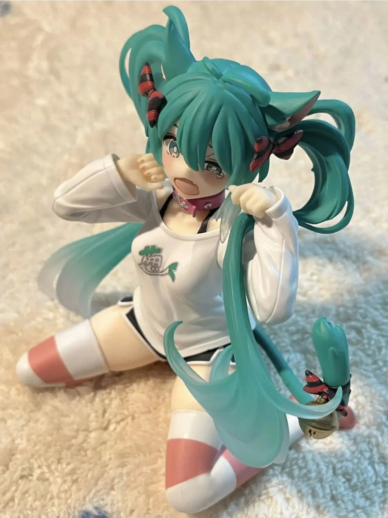 12CM New Anime Hatsune Miku Cat ears Sitting posture pajamas kawaii Action Figure PVC Model Toys doll Decor Collect Gifts