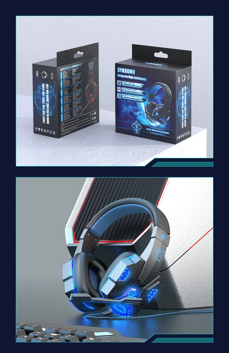 SW-G830 Gaming headphones with flexible HD microphone cover ears RGB light stereo surround sound external wired headphones