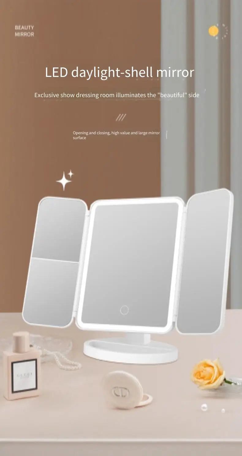 Trifold Makeup Mirror LED Lights Dorm Dressing Mirror Beauty Light up your fill light with Smart Complementary Makeup Mirror Tri