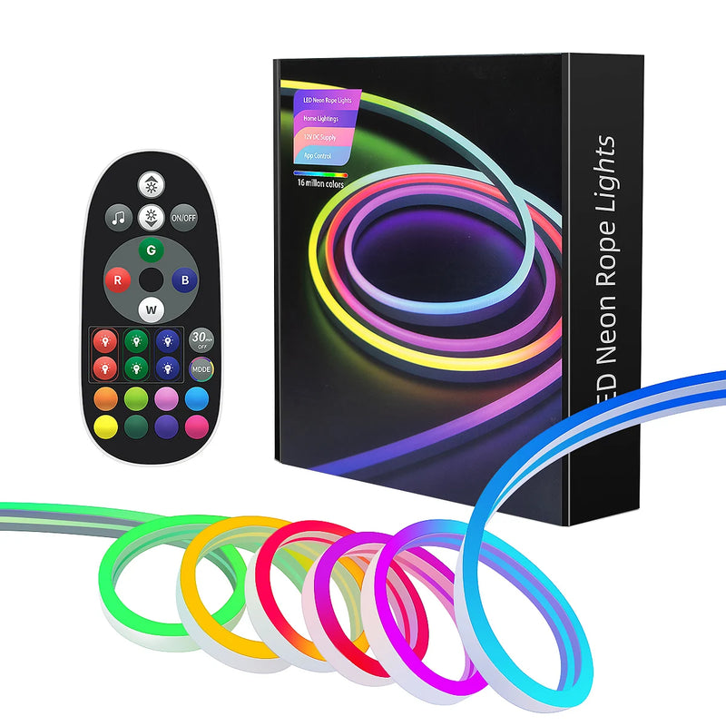 10m USB RGB LED Neon Light Strip, 5V 72LEDs/m Silicone Bluetooth Rope with Remote, APP Music Sync Waterproof TV Backlight Decor