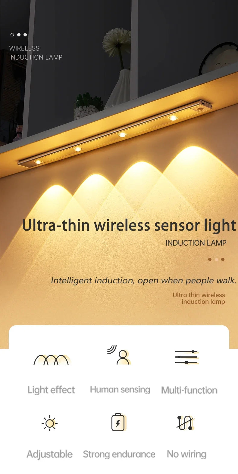 LED Motion Sensor Lamp 3Color Rechargeable Led Lamp Wireless Cabinet Wardrobe Lamps For Kitchen Cabinet Wardrobe Bedroom Lamp