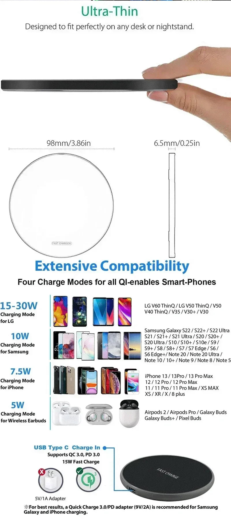 200W Wireless Charger Pad Stand Mobile Phone Chargers Fast Charging Dock Station For iPhone 16 15 14 13 Pro Max Samsung Xiaomi