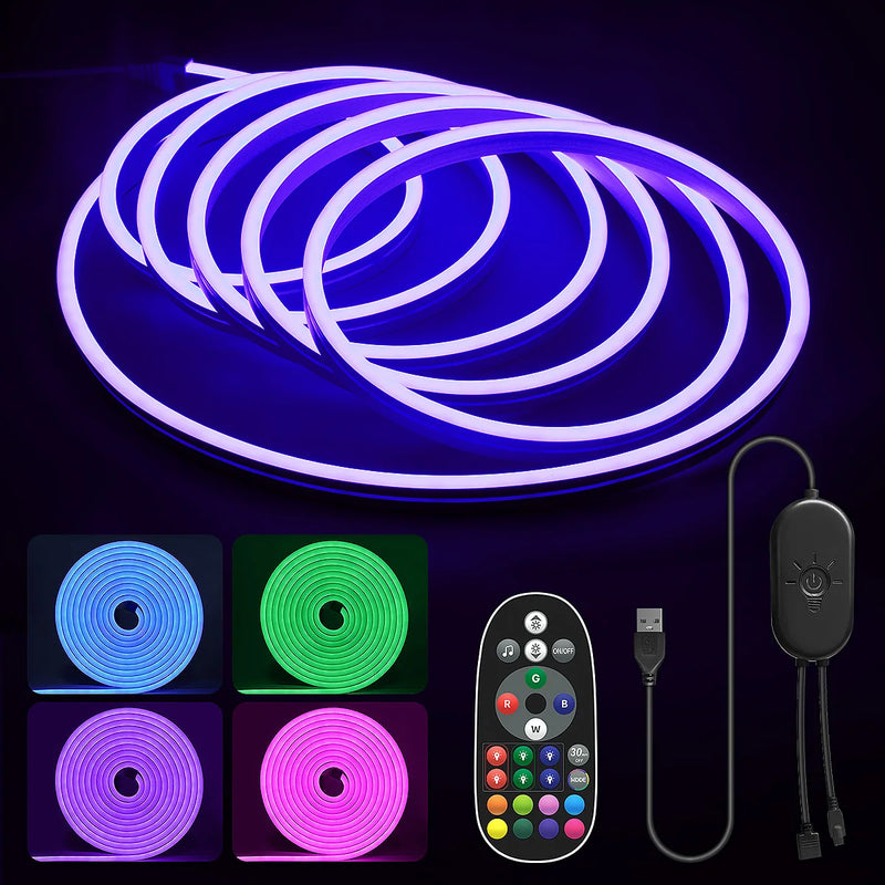 10m USB RGB LED Neon Light Strip, 5V 72LEDs/m Silicone Bluetooth Rope with Remote, APP Music Sync Waterproof TV Backlight Decor