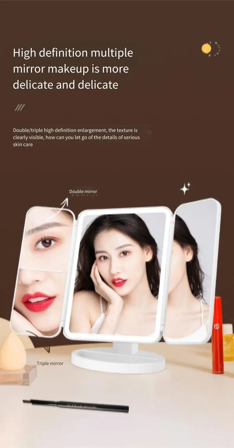 Trifold Makeup Mirror LED Lights Dorm Dressing Mirror Beauty Light up your fill light with Smart Complementary Makeup Mirror Tri
