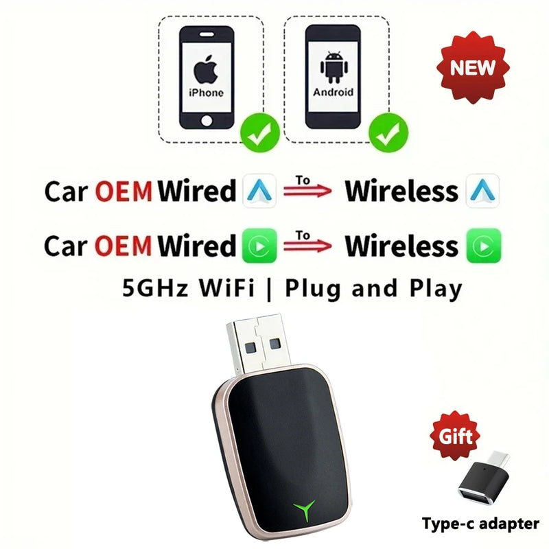 Adaptador 2 em 1 CarPlay + Android Auto 2025 - VroomPlay™