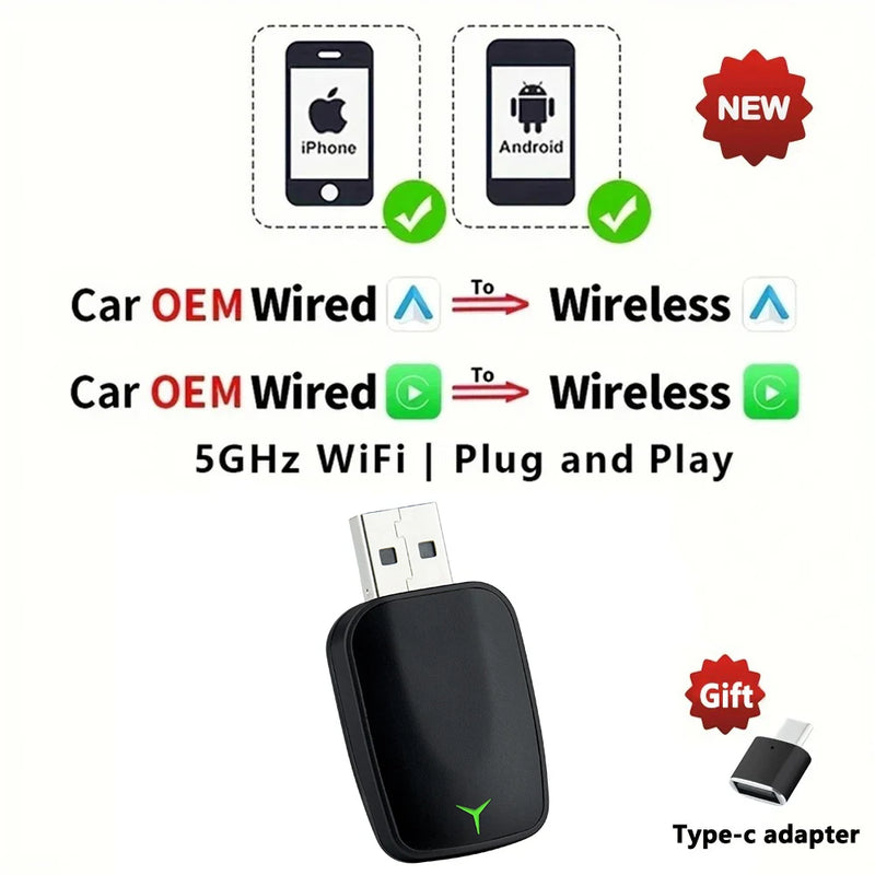 Adaptador 2 em 1 CarPlay + Android Auto 2025 - VroomPlay™