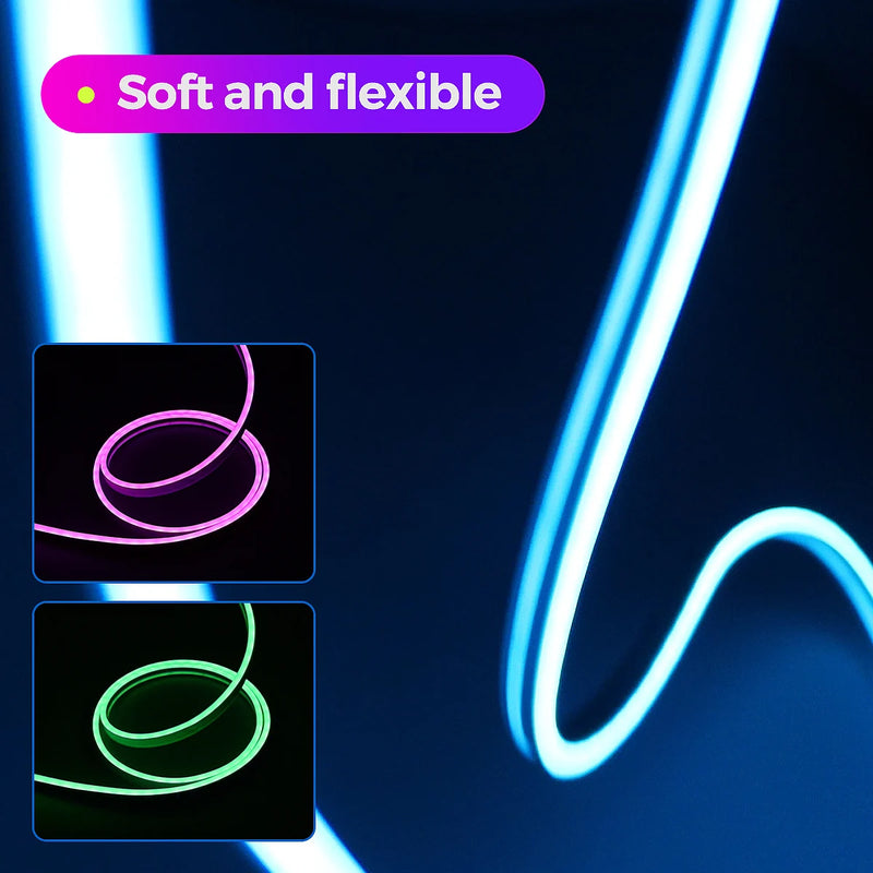 10m USB RGB LED Neon Light Strip, 5V 72LEDs/m Silicone Bluetooth Rope with Remote, APP Music Sync Waterproof TV Backlight Decor