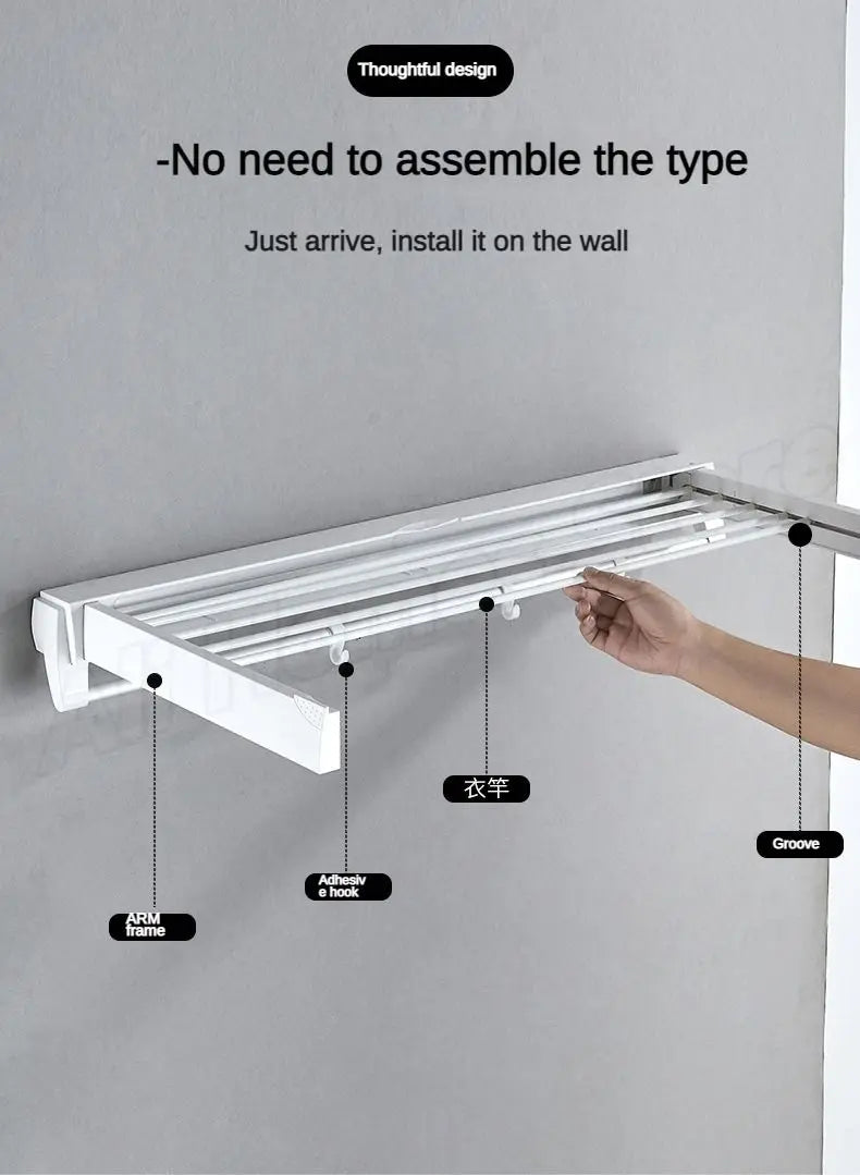 Retractable Clothes Hanger Invisible Wall Mounted Hanger Drying Rack Clothes Rack Folding Wall Extendable Organization Hangers