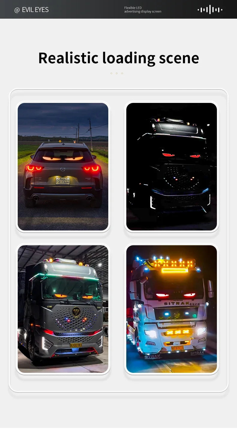 Led Eyes for Truck Devil Eye LED Pixel Panel Light for Trucks Cars DIY Remote Control Scrolling Animation Soft Foldable