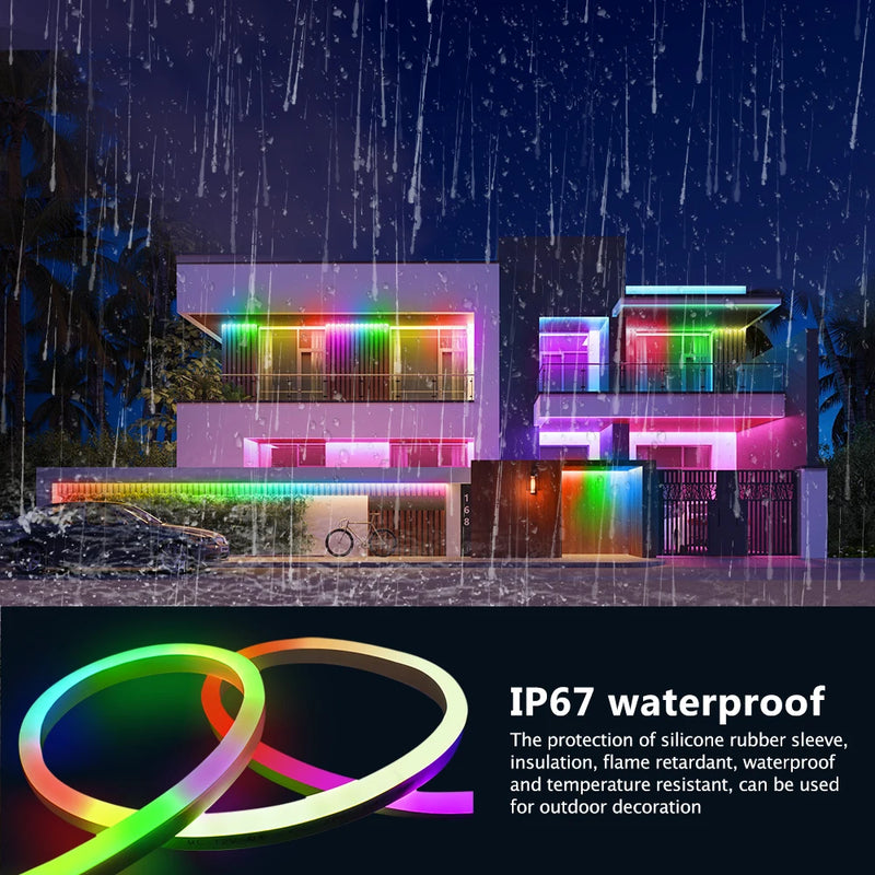 10m USB RGB LED Neon Light Strip, 5V 72LEDs/m Silicone Bluetooth Rope with Remote, APP Music Sync Waterproof TV Backlight Decor