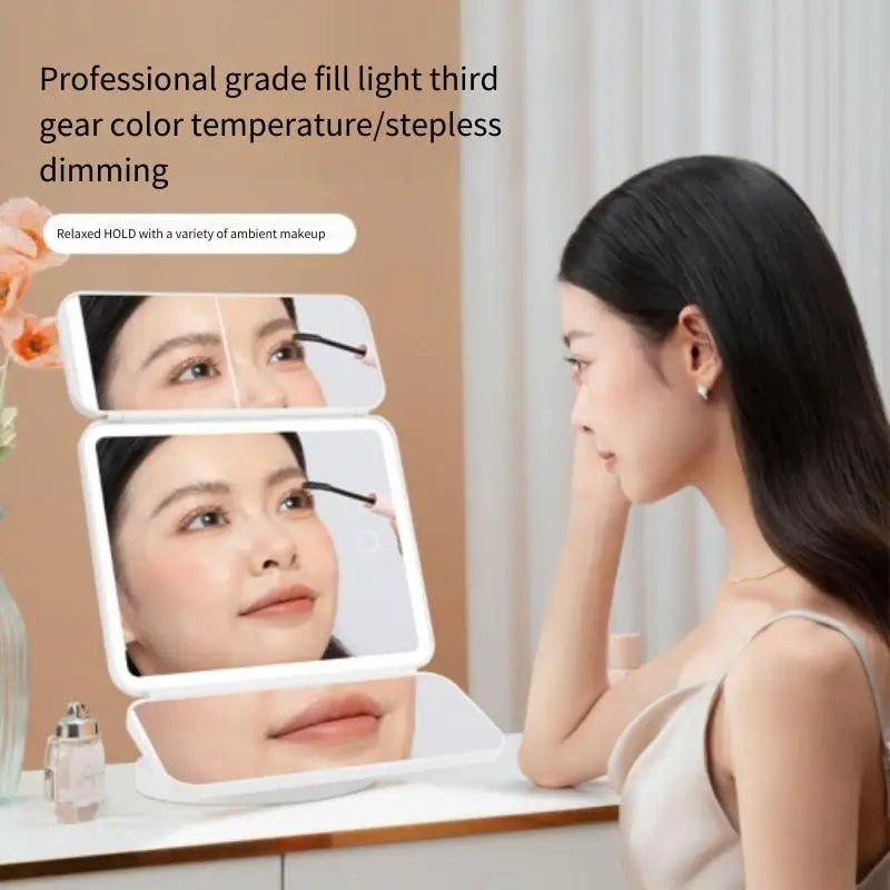 Trifold Makeup Mirror LED Lights Dorm Dressing Mirror Beauty Light up your fill light with Smart Complementary Makeup Mirror Tri