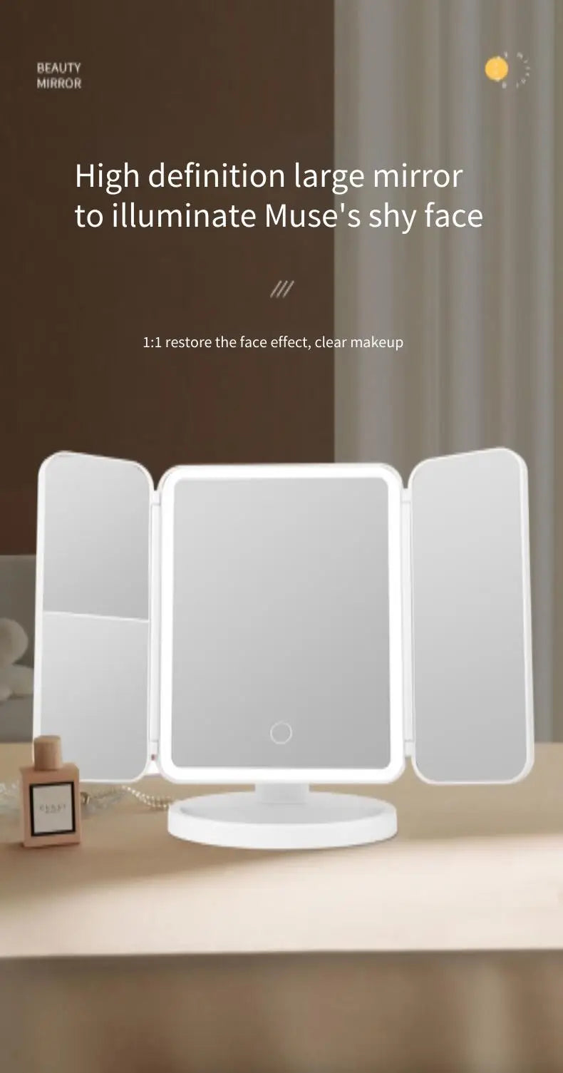 Trifold Makeup Mirror LED Lights Dorm Dressing Mirror Beauty Light up your fill light with Smart Complementary Makeup Mirror Tri